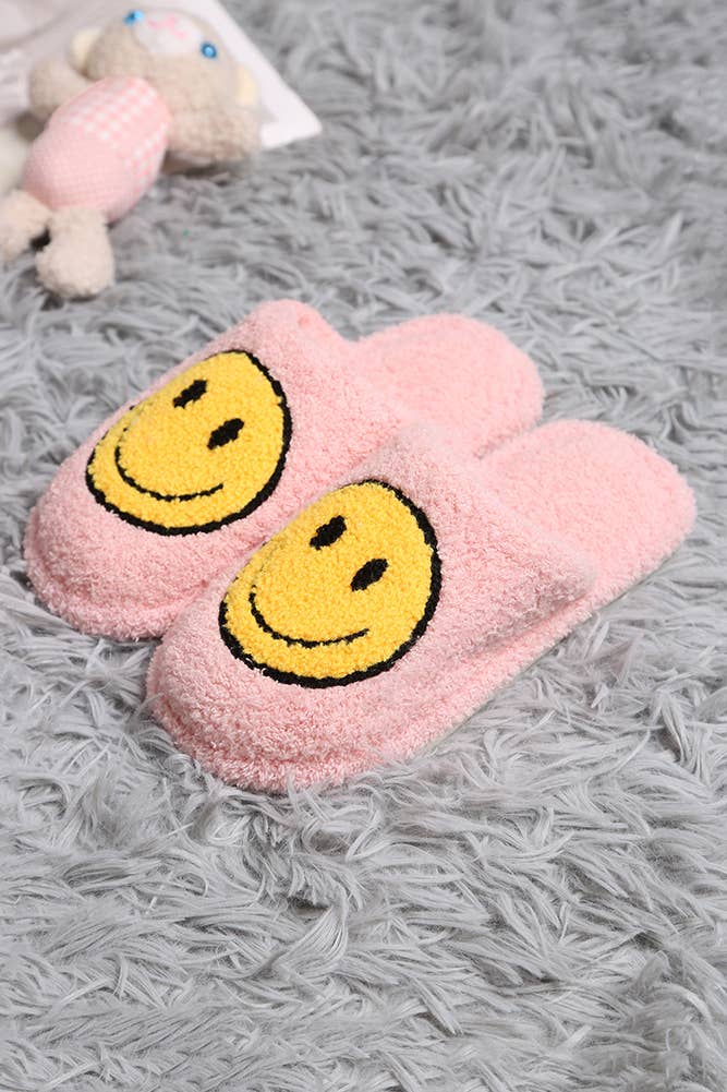 Pink - Children's Happy Face Embroidered Slipper: Medium/Large