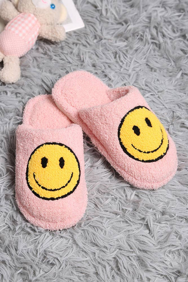 Pink - Children's Happy Face Embroidered Slipper: Medium/Large