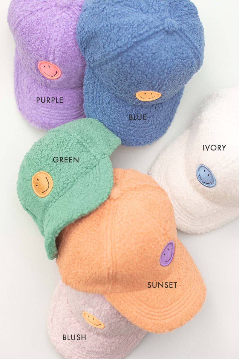 Smiley Boucle Kids Baseball Hat: Ivory