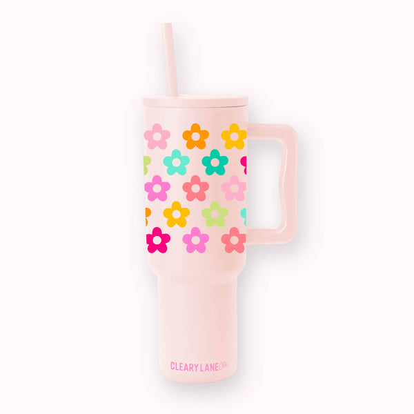 40oz Tumbler with Handle | Choose your color: Blush  Rainbow Flowers