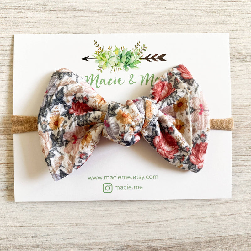 Fall Floral Gauze Knot Bow on Headband