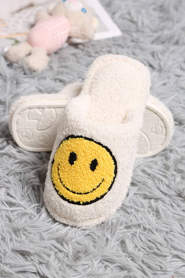 Ivory - Children's Happy Face Embroidered Slipper: Medium/Large