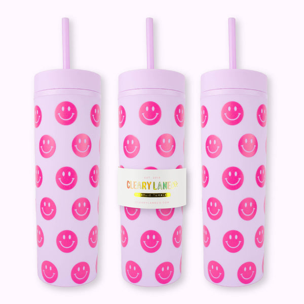 16oz Matte Tumbler Cup UV Printed | Lilac Smiley Face