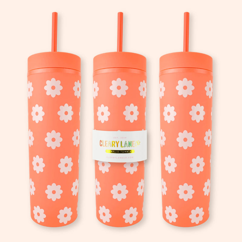 16oz Matte Tumbler Cup UV Printed | Orange Flowers