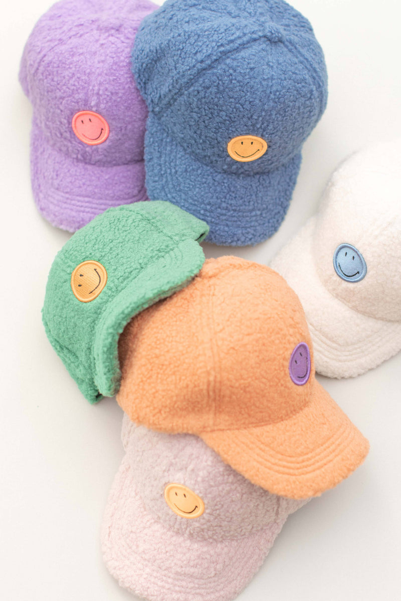 Smiley Boucle Kids Baseball Hat: Ivory