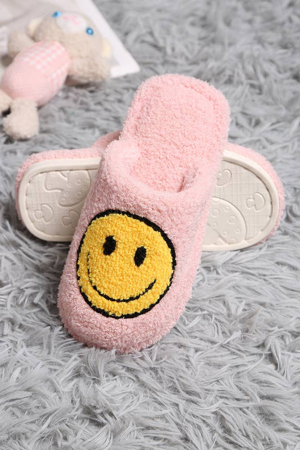 Pink - Children's Happy Face Embroidered Slipper: Medium/Large