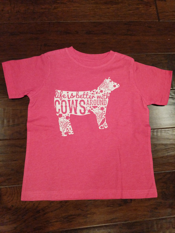 Life With Cows Toddler Tee - Heather Pink