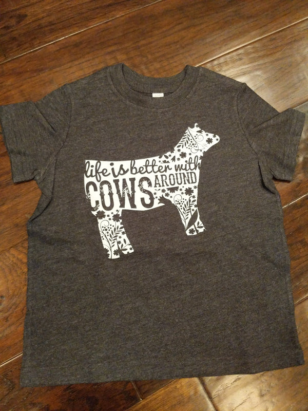 Life With Cows Toddler Tee -  Dark Heather Gay