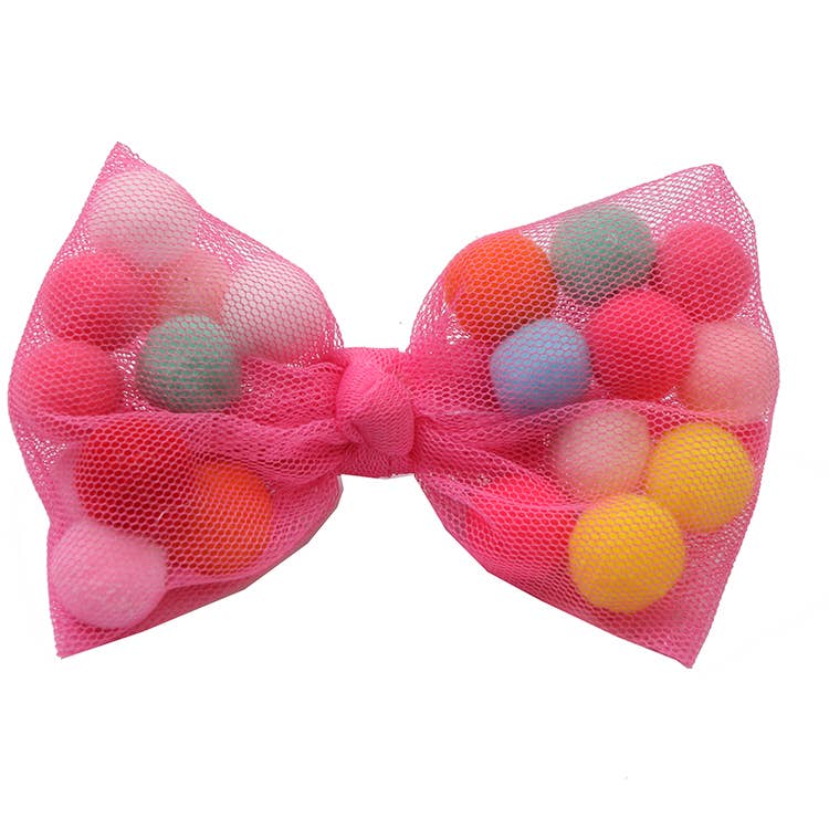 Pom Pom Bow Clip - Hot Pink