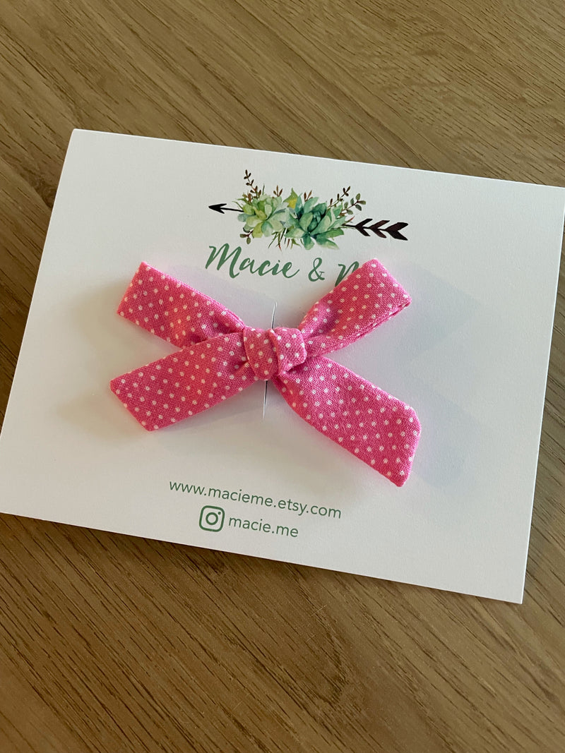 Pink Polka Dot Small Schoolgirl Bow